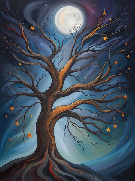 tree branches mystical moon expressionist oil pai Print