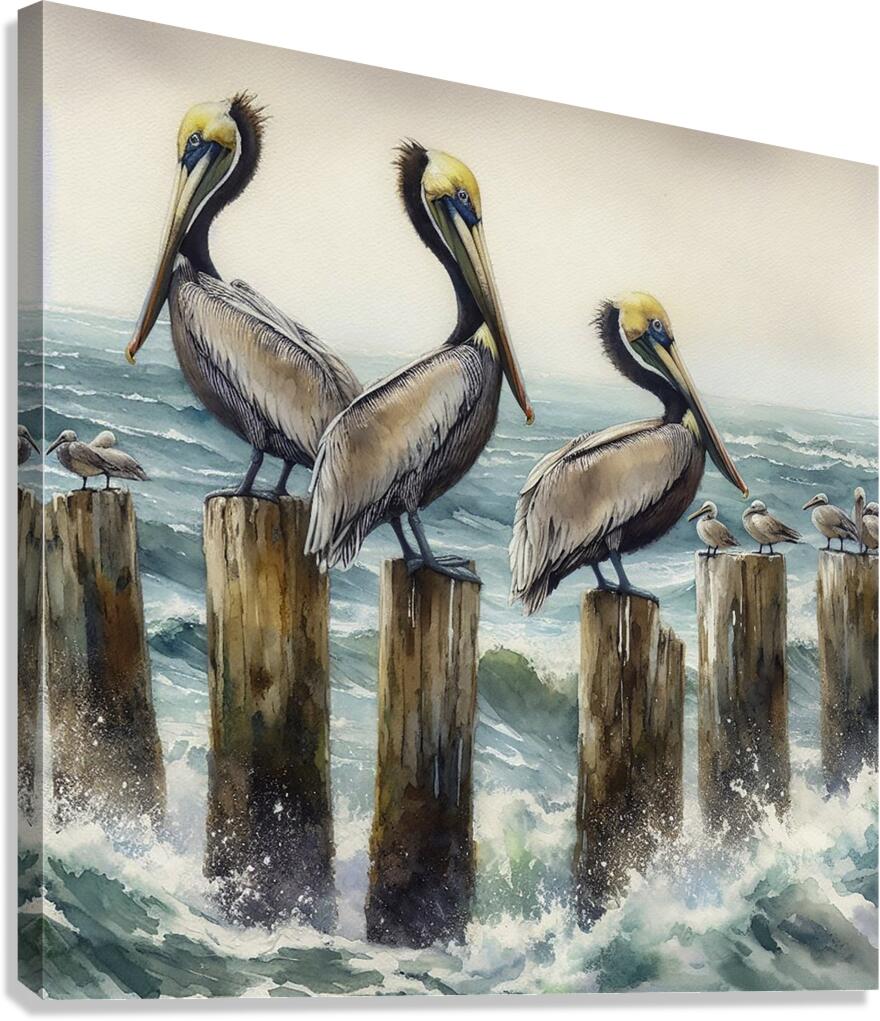 pelicans birds ocean wildlife Canvas Print