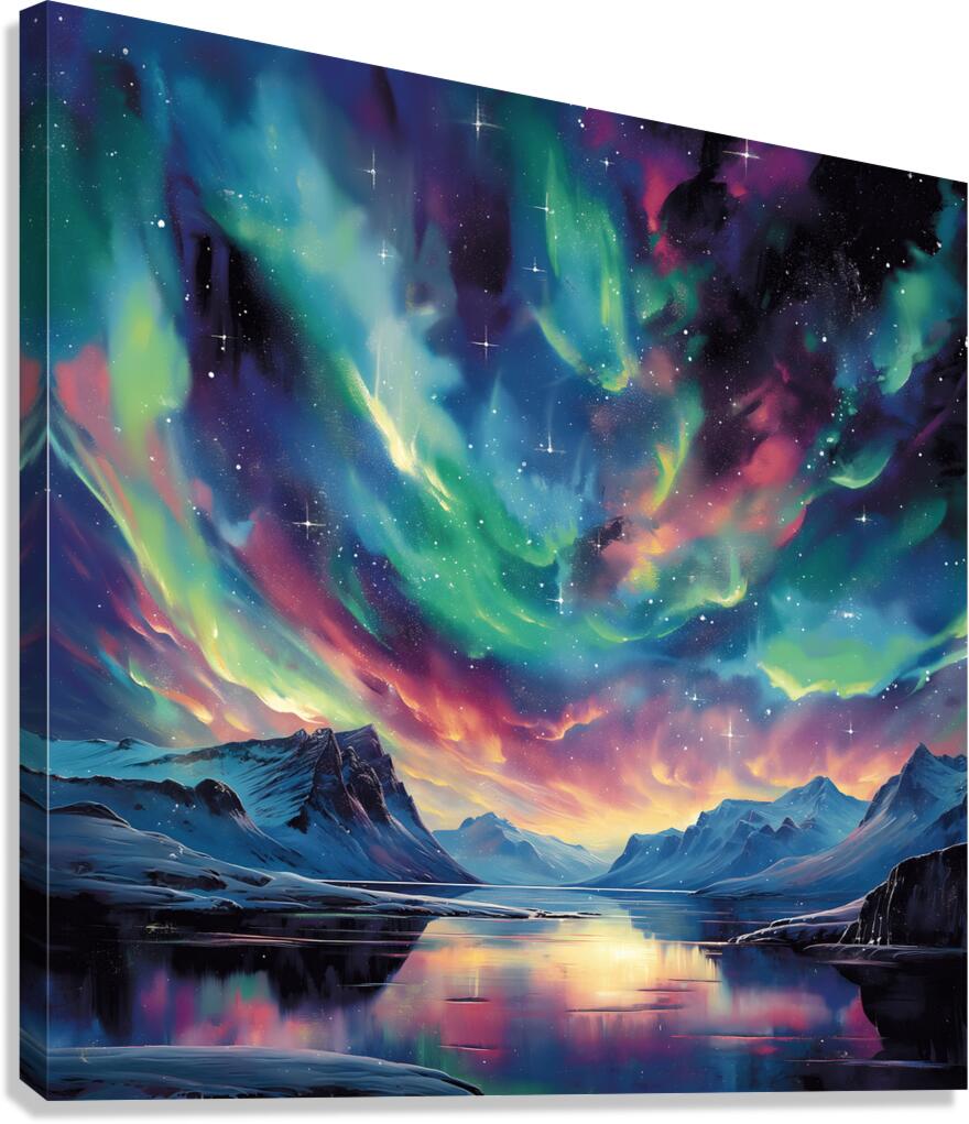 lake aurora borealis nature landscape moutains st Canvas Print
