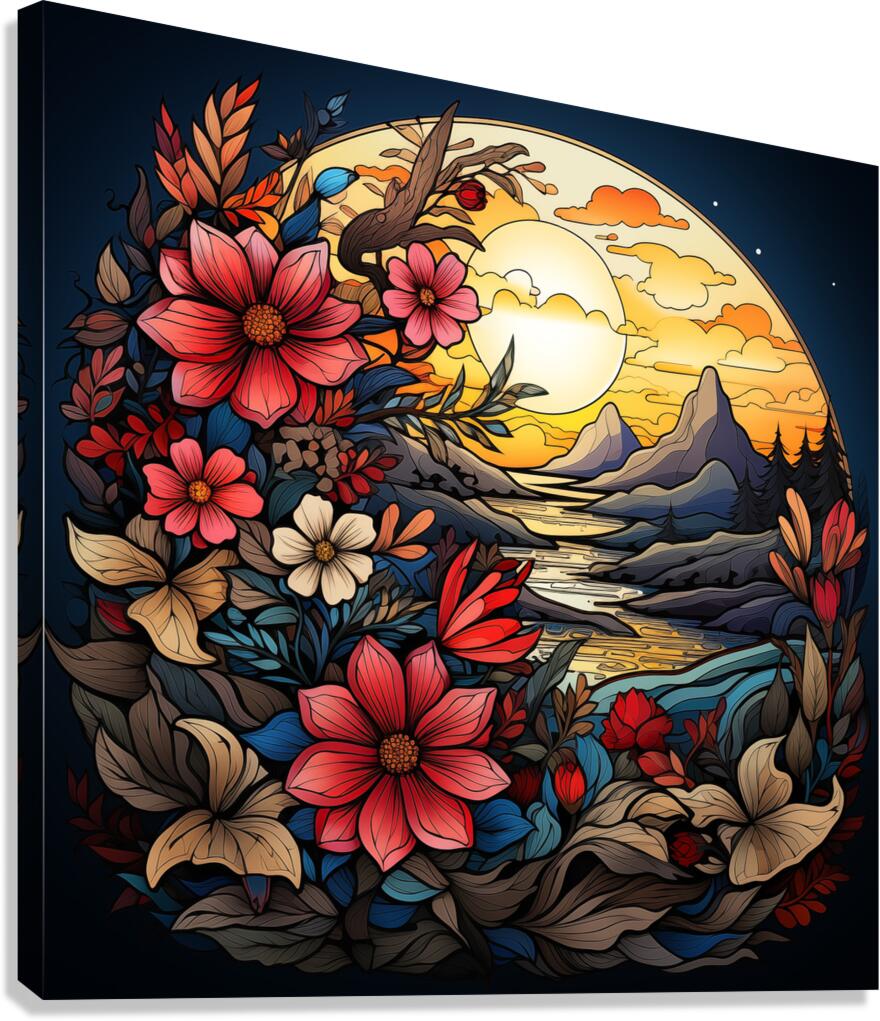 sunset mountains landscape nature sky trees cloud Canvas Print