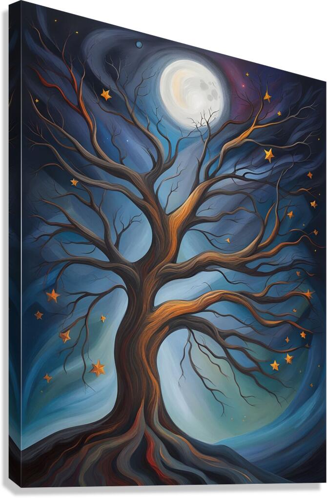 tree branches mystical moon expressionist oil pai Canvas Print