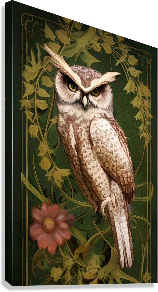 artistic owl vines plants flower decoration ornat Canvas Print