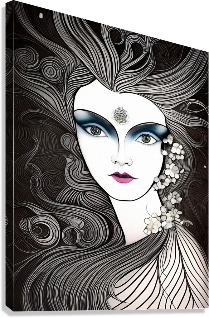 woman face art nouveau line art drawing vintage r Canvas Print