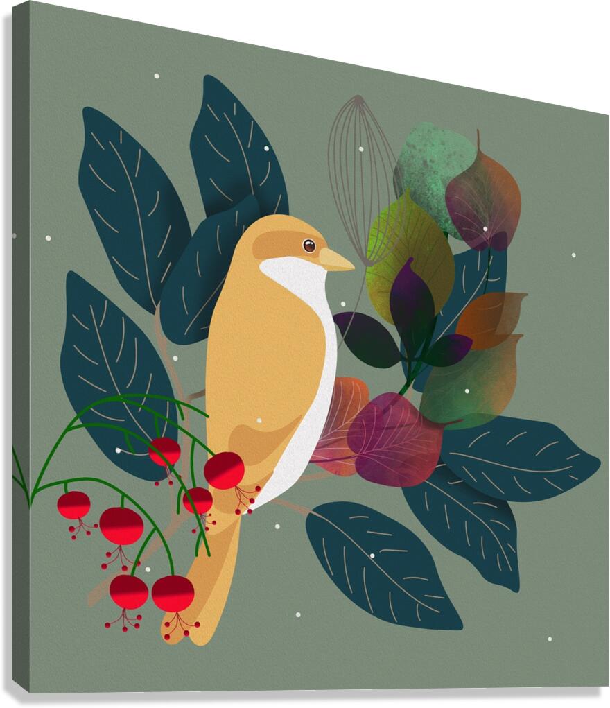 flowers branches leaves bird plants spring summer Canvas Print