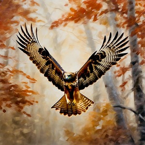 Red tailed hawk swooping towards prey