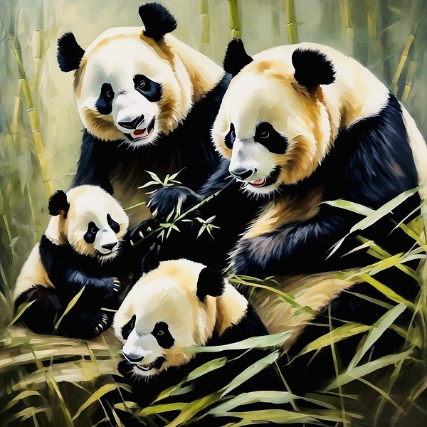 Panda family  by Island Art Studio