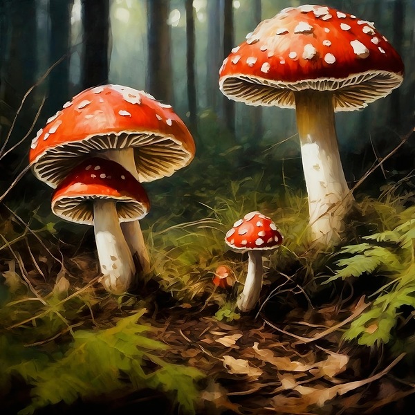 Enchanted mushrooms Fly Agaric by Island Art Studio