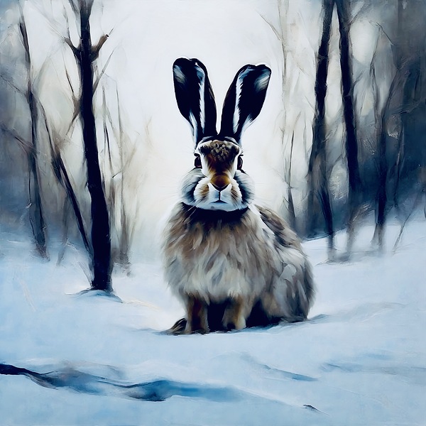Cute snow hare Print