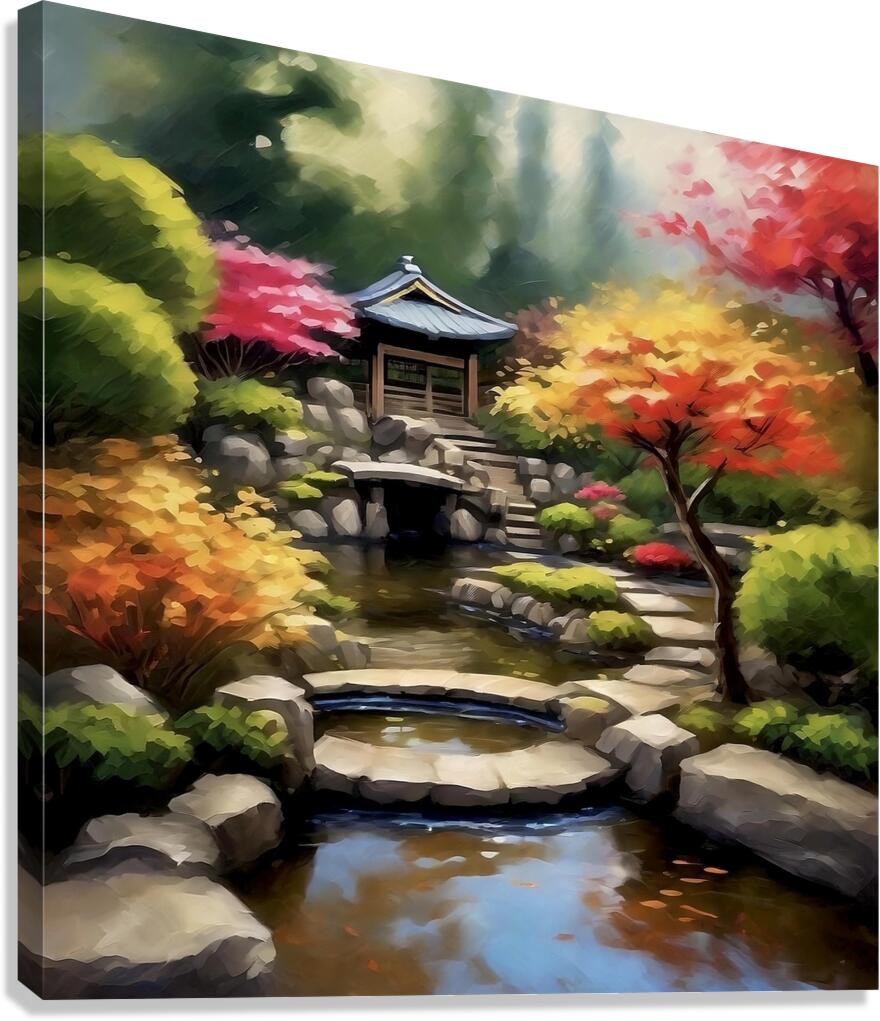 Tranquil Japanese garden by Island Art Studio Wall Art