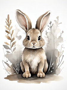 Default Ink wash painting adorable woodland bunny