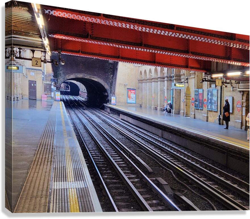 London Tube station tunnel with multiple tracks Canvas Print