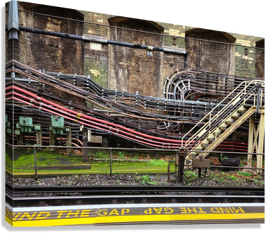 London Tube station with electrical conduits wiring and stairway Canvas Print