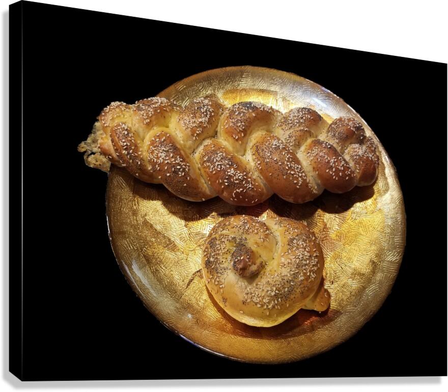 Long and round challah bread loaves Canvas Print