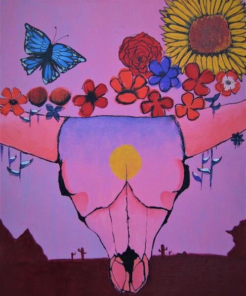 Abstract Pink Desert Skull by TenseWillowPaints