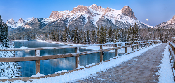 Bow River Fresh Snow and Moon Print