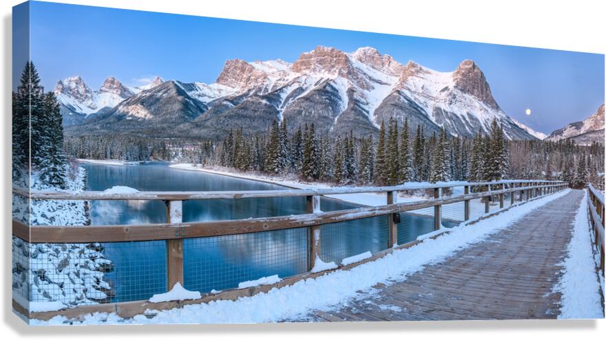 Bow River Fresh Snow and Moon Canvas Print