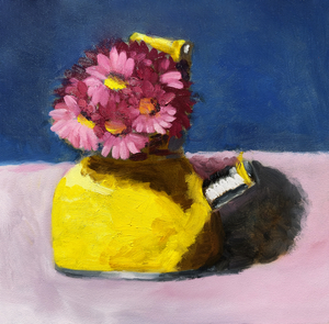 Yellow Teapot With Pink Flowers 