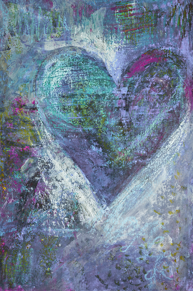 Blue Grey Heart Abstract Print