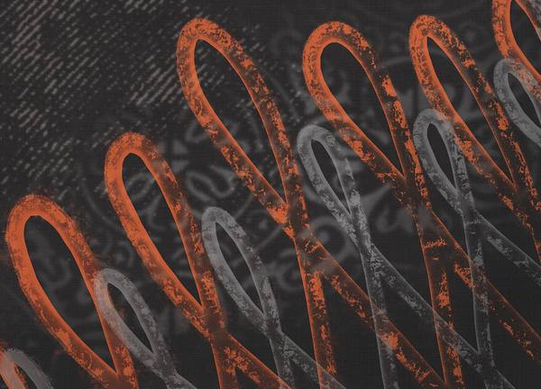 Linen and Orange Loops on Grey Print