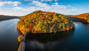 Aerial view of fall leaves in Cheat Lake Park
