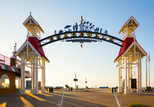 Famous sign above Ocean City boardwalk at sunrise
