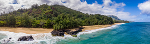 Aerial drone panorama of Lumahai Beach 