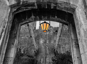 Thomas Telford suspension bridge in Conwy in black and white