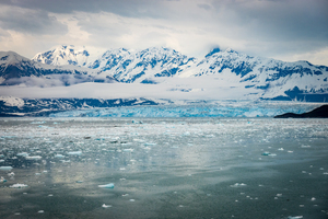 The Hubbard glacier near Valdez in Alaska on cloudy day