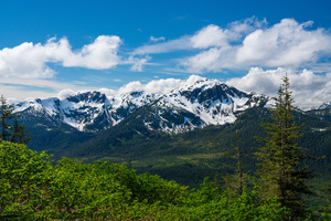 View from Mount Roberts toward Mt Bradley above Juneau Alaska