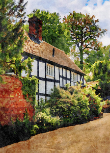 Water color of tudor home in Ellesmere Shropshire