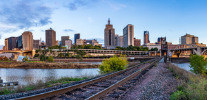 Sunrise over the downtown district of St Paul and Mississippi