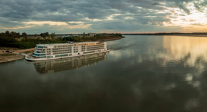 Sunset over Viking Mississippi river  cruise boat near Vicksburg