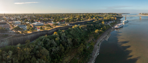 Modern and old river cruise boats docked in Natchez Mississippi