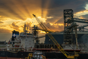 Sunset over Port Allen on Mississippi river in Baton Rouge Loui
