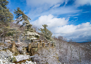 Coopers Rock overlook covered in winter snow near Morgantown