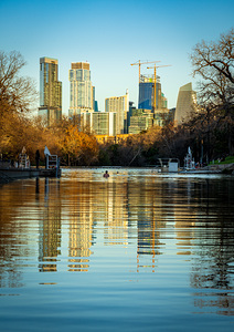 Cityscape of downtown Austin from Barton Springs Pool on New Yea