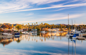 Early light over homes and boats ventura