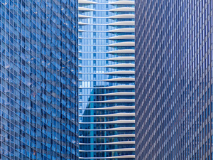 Distinctive hotel between skyscrapers