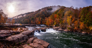 Panoramic Valley Falls on a misty autumn day