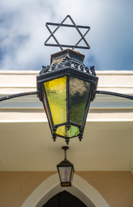 Antique lamp at entrance to synagogue