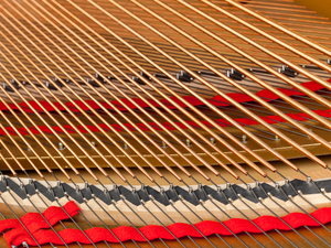 Interior of grand piano with strings