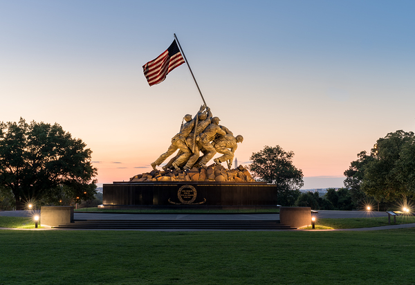 Iwo Jima Memorial at dawn as sun rises Print
