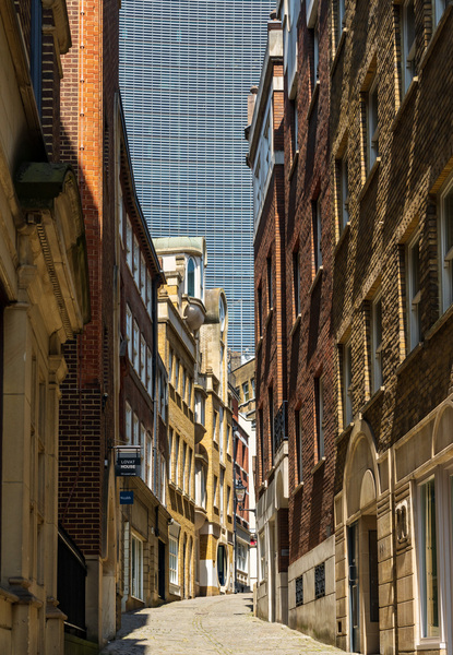 Lovat Lane in the City of London with skyscrapers filling sky Print