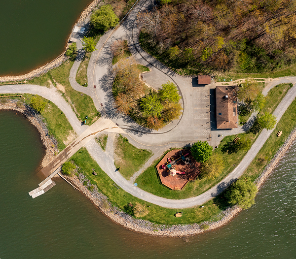 Aerial top down view of Cheat Lake Park near Morgantown Print