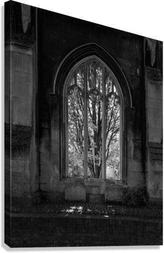 Monochrome view of the empty windows of St Dunstan church  Canvas Print