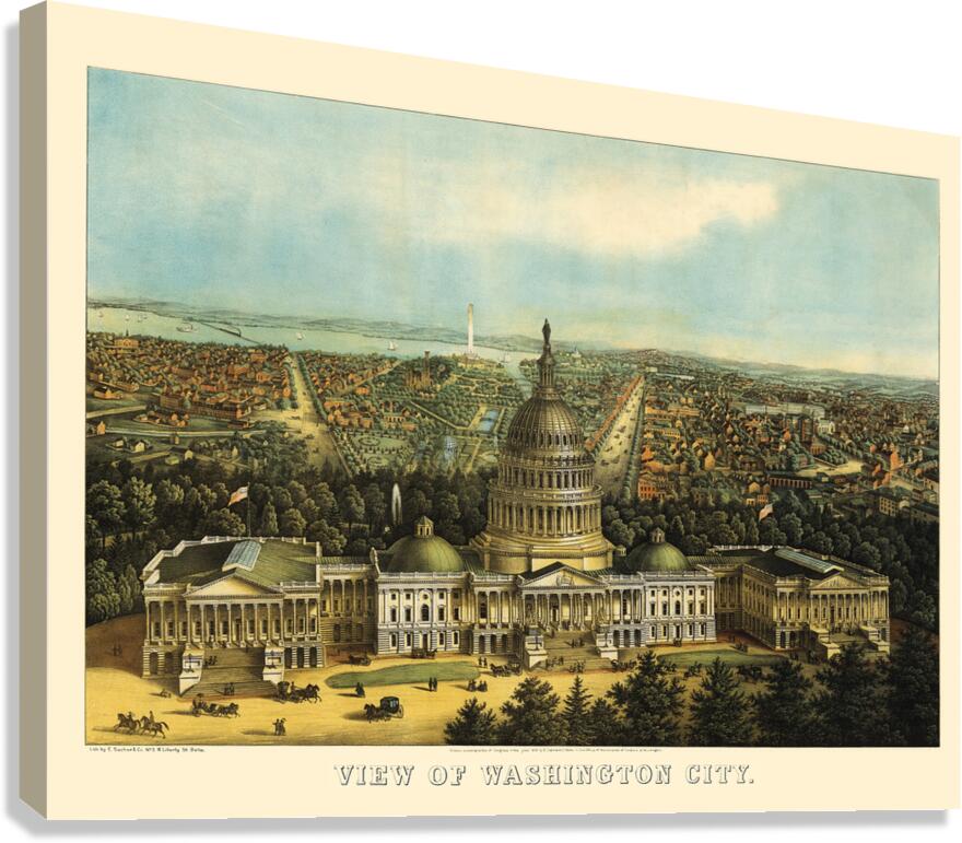 Low-angle birds-eye view of central Washington DC from 1871 Canvas Print