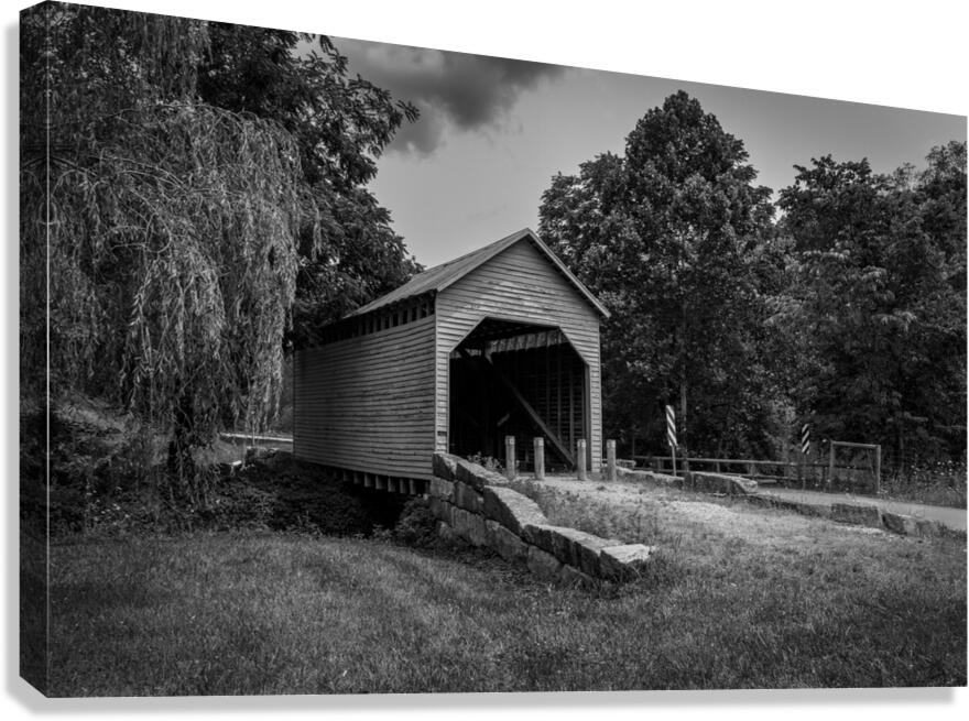 Dents Run Covered bridge near Morgantown WV in monochrome Canvas Print