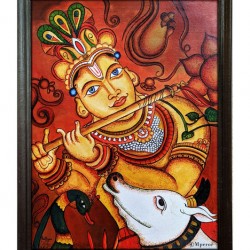 mperor Kerala Mural Painting  God Krishna  Canvas Print With Jungle Wood Frame  Size 18 x 12  Painting
