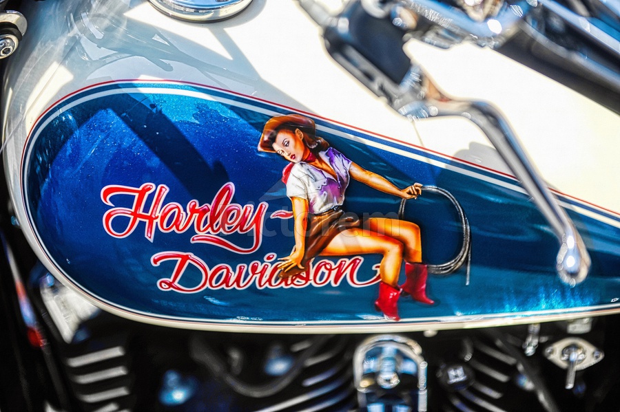 Pinup over a Tank of harley davidson by Stefano Senise Photography