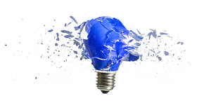 blue bulb destroying on white background